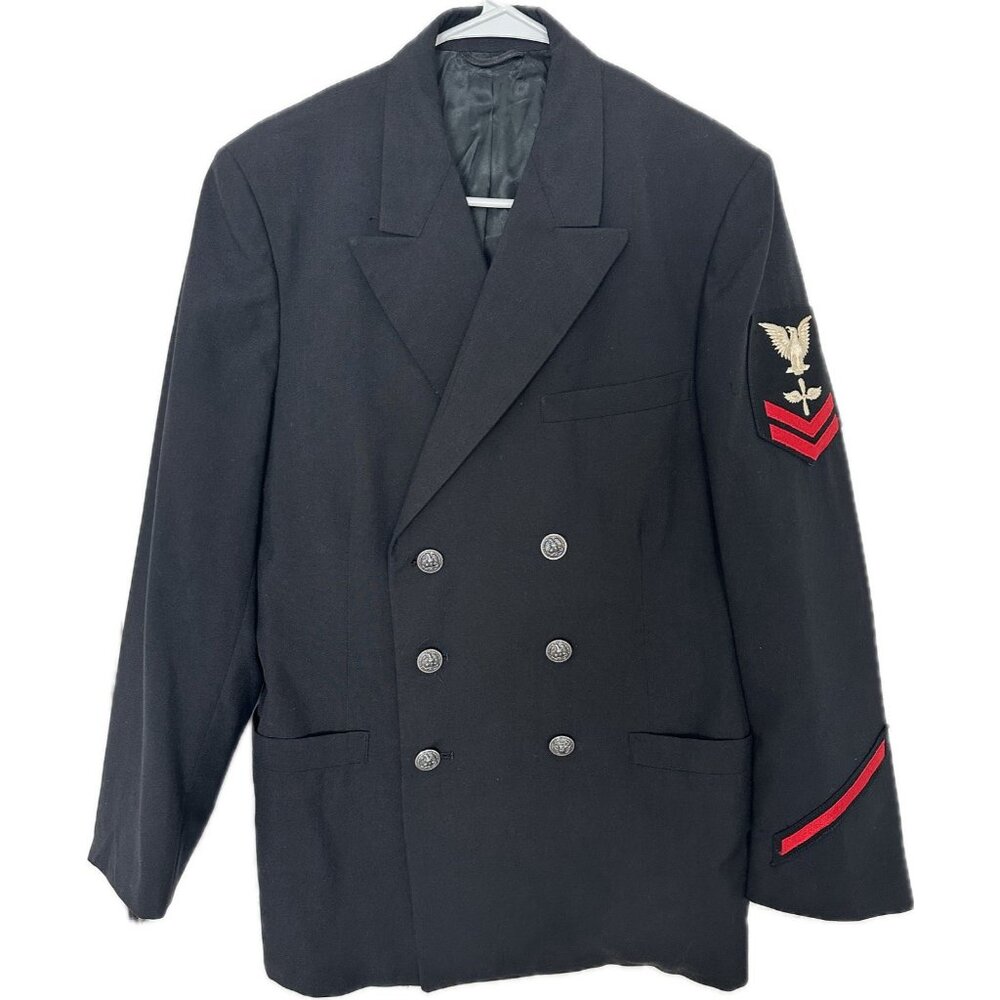 US Navy Army Men’s Jacket Military Uniform Blazer Patches Aviation Black 40R